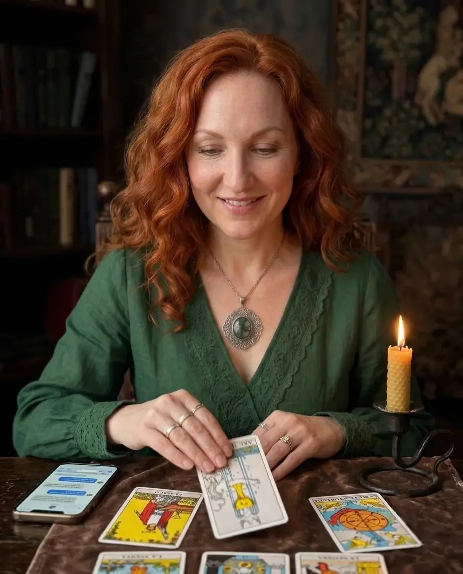 Marina durante una lectura de tarot por chat